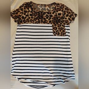 Leopard Print and Striped T-Shirt